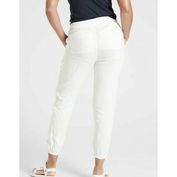 Athleta Cabo Lily Linen Jogger Pants White Size 6 Elastic Waist Lightweight - Picture 2 of 15
